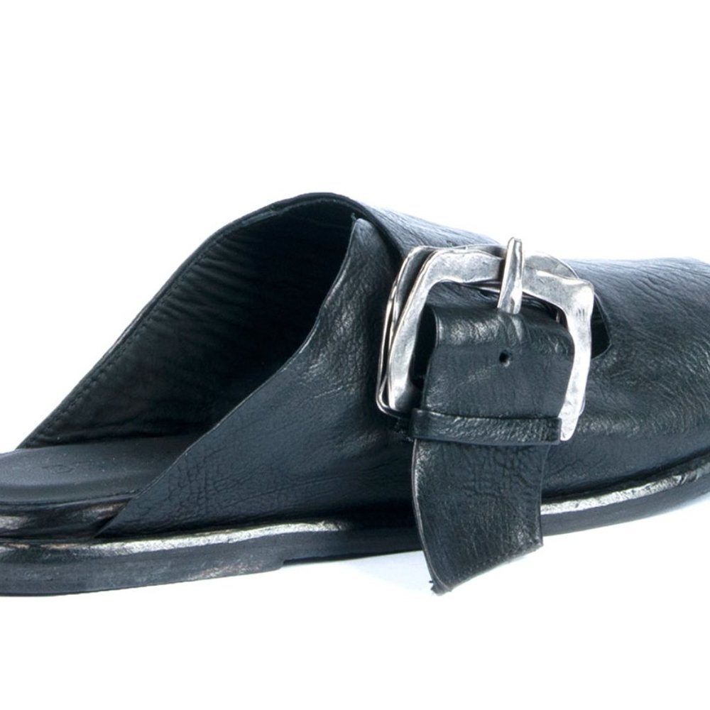 Ernesto Dolani Modern woman Black leather sandal with strap and buckle - Picture 3 of 4